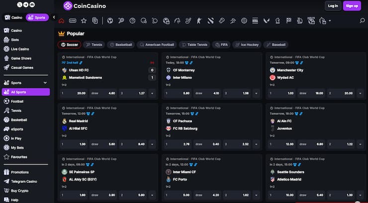 A snapshot of CoinCasino, one of our top rated decentralized casinos.